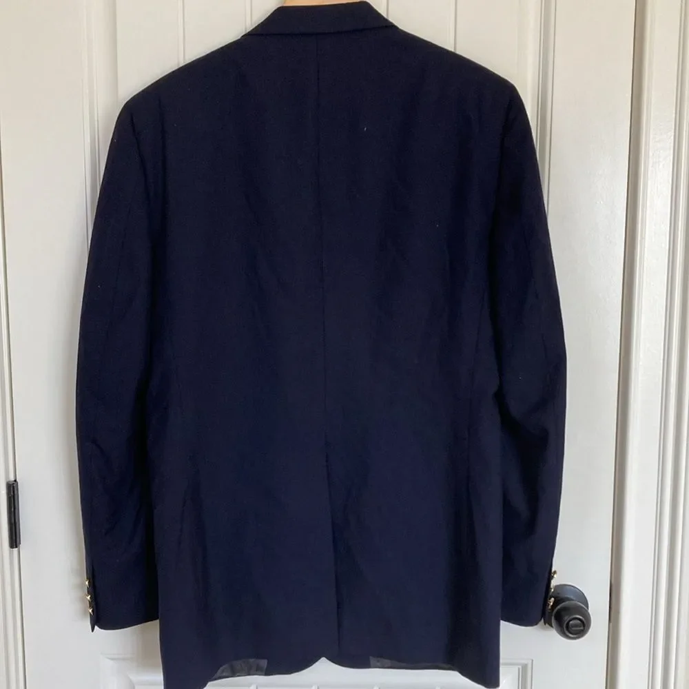 Burberrys' Mens Vintage Navy Wool 44R Blazer 2 Gold Button Front‎ Single Vent